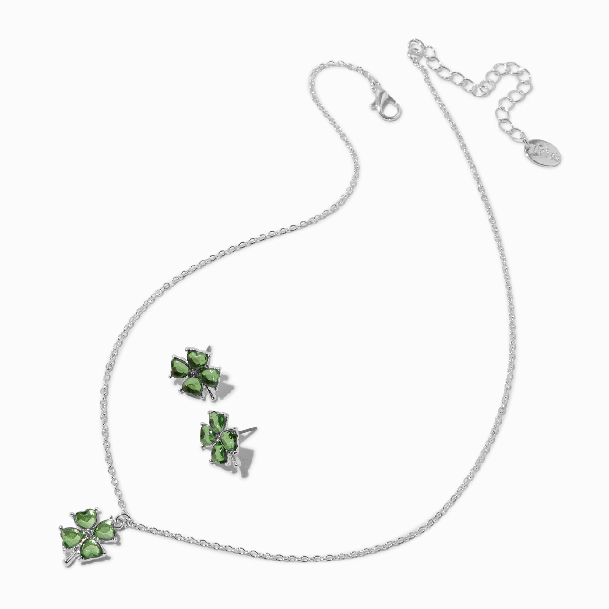 View Claires Gemstone Shamrock Necklace Stud Earring Set 2 Pack Silver information
