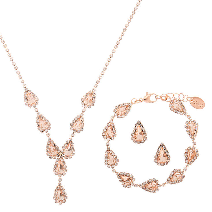 Rose Gold Teardrop Jewellery Set - 3 Pack,