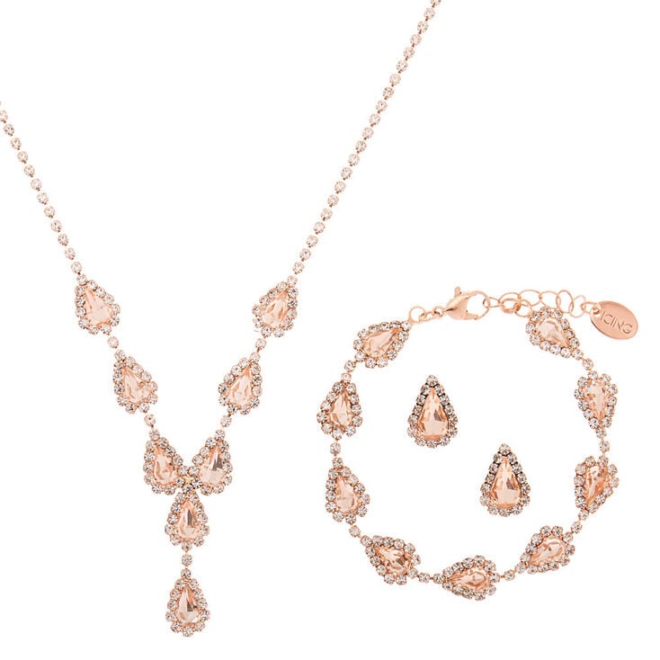 Claire's Parure de bijoux en gouttes couleur doré rose, lot de 3 articles