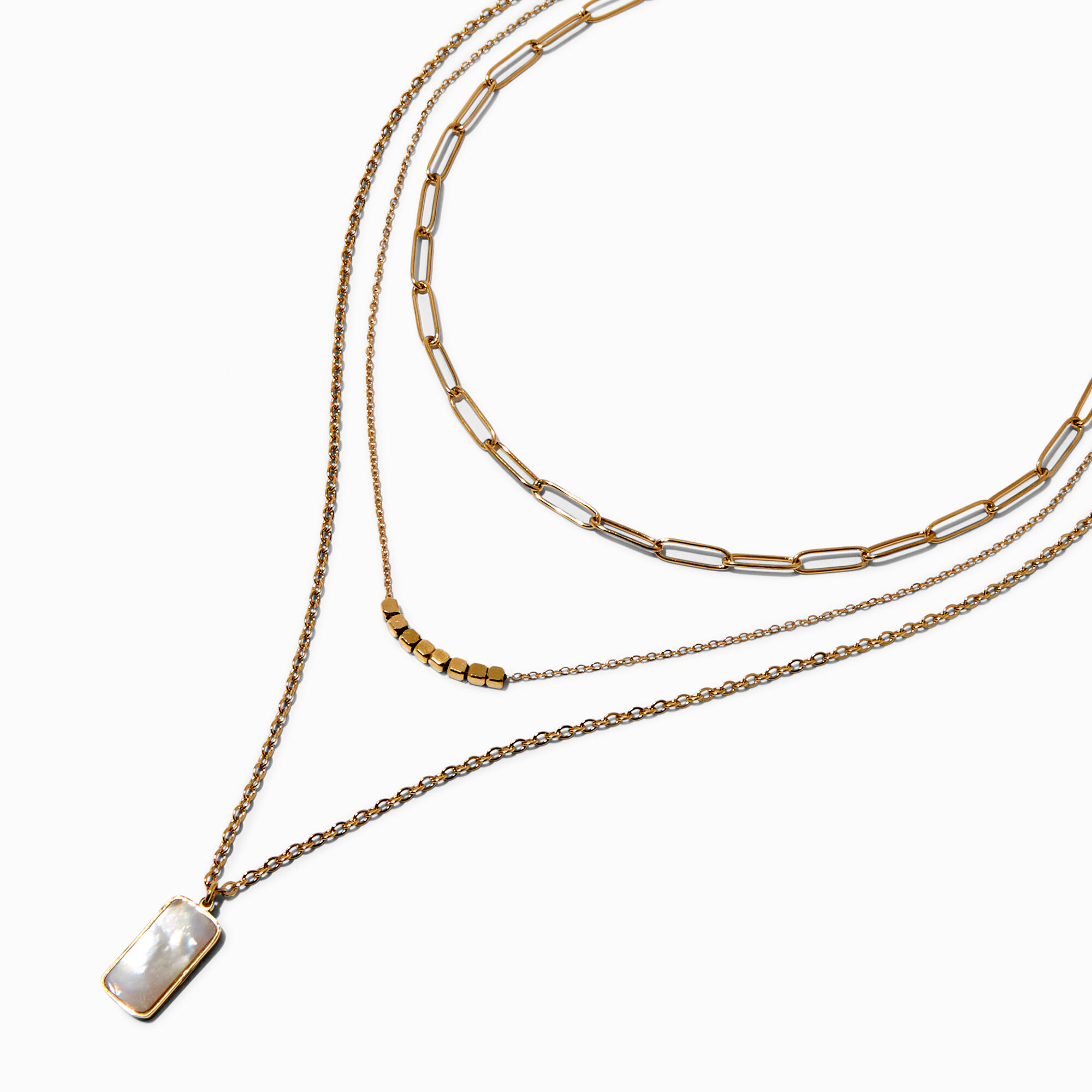 View Claires Tone Stainless Steel Rectangle Pendant MultiStrand Necklace Gold information