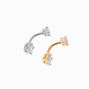 Mixed Metal Stainless Steel Cubic Zirconia 14G Belly Bars - 2 Pack,