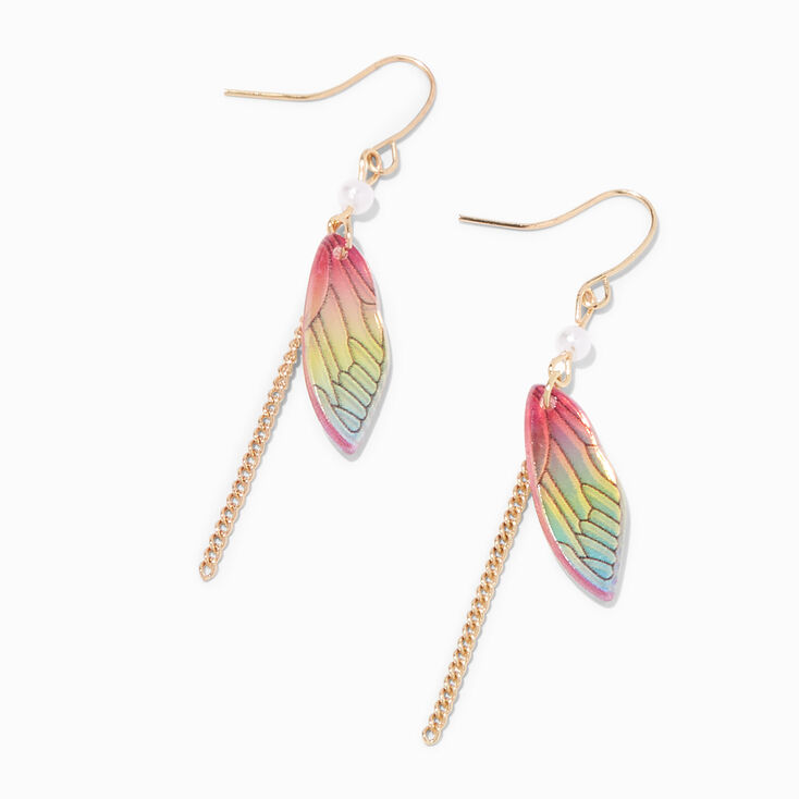 Gold Fairy Wing 2&quot; Drop Earrings,