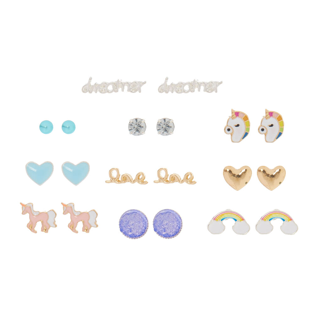 Clous d'oreilles motifs licorne et rêve,