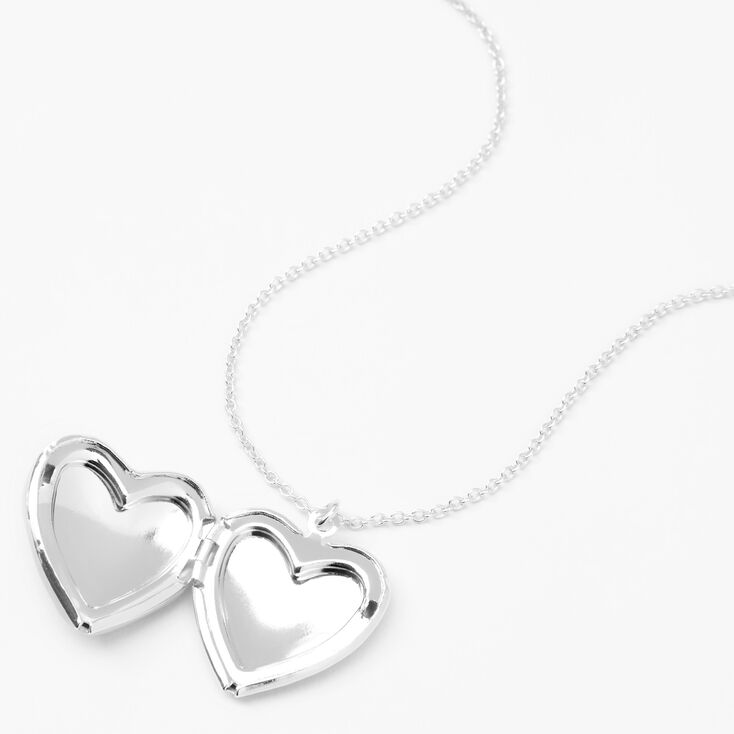 Glitter Ombre Heart Locket Necklace - Silver,