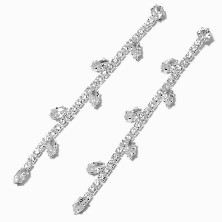 Silver-tone Cubic Zirconia Leaf Drop Earrings,