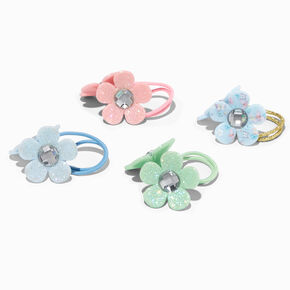 Claire&#39;s Club Glitter Flower Knocker Hair Ties - 4 Pack,