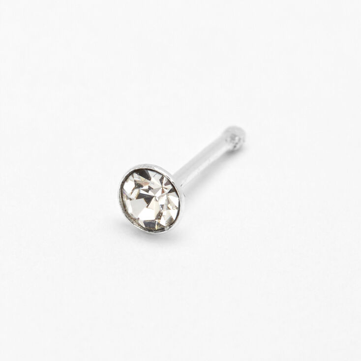 22G Sterling Silver Round Crystal Nose Stud,