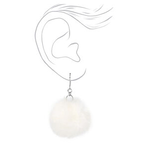 White 2&quot; Pom Pom Drop Earrings,