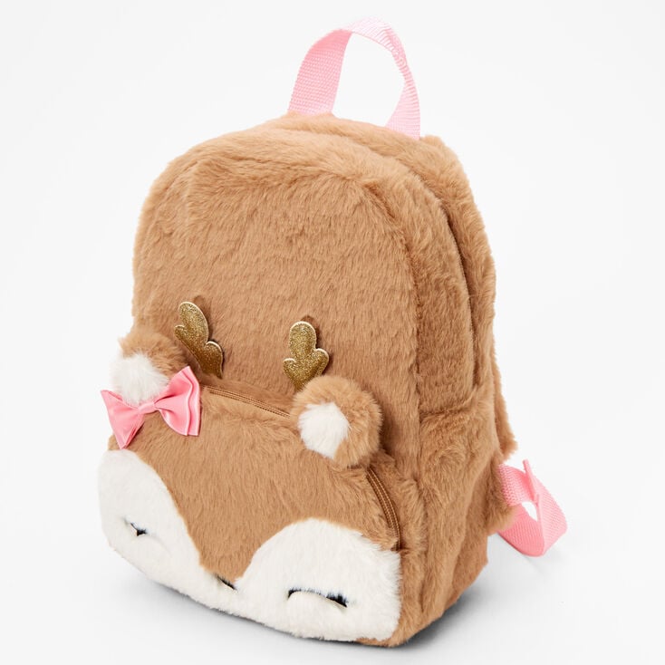 Claire&#39;s Club Furry Deer Small Backpack - Brown,