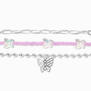 Silver Butterfly Purple Beads Bracelet Set &#40;3 Pack&#41;,