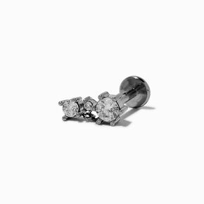 Silver-tone Stainless Steel Cubic Zirconia 18G Triple Dangling Threadless Helix Earring,