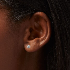 Silver Cubic Zirconia Pav&eacute; Fireball 3MM Stud Earrings,