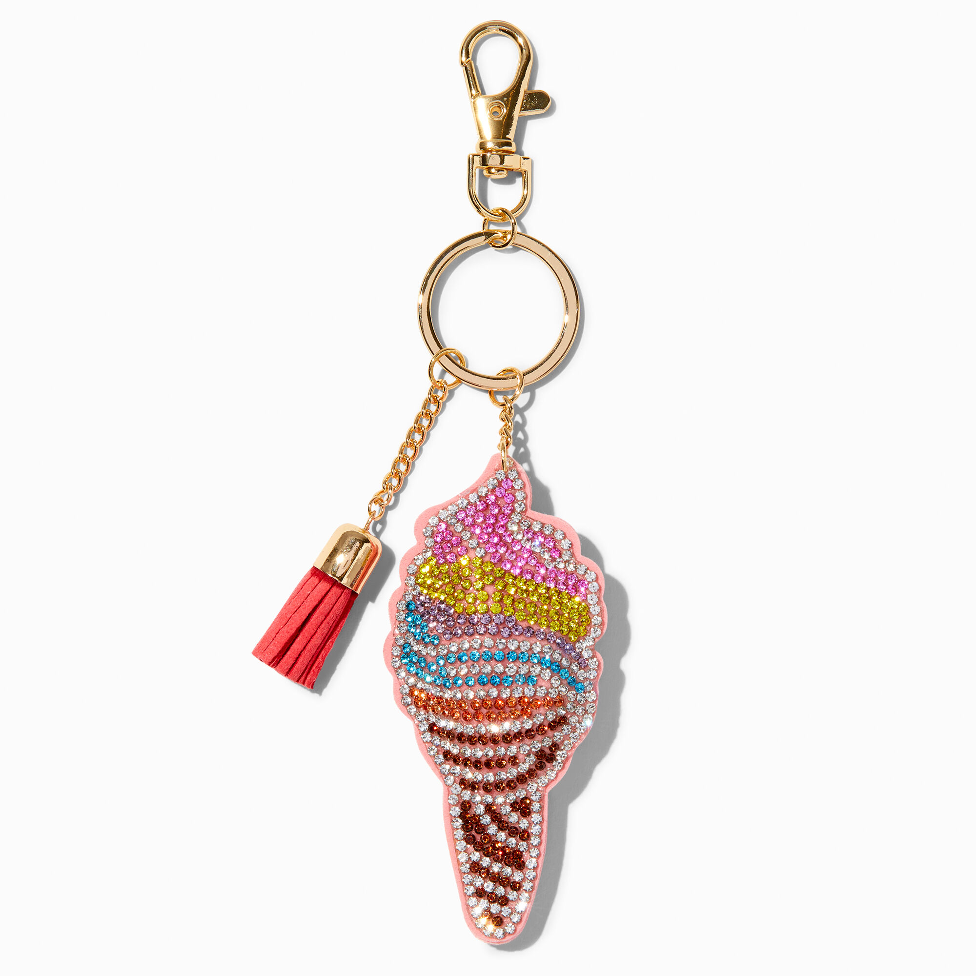 View Claires Rhinestone Ice Cream Cone Keyring Gold information