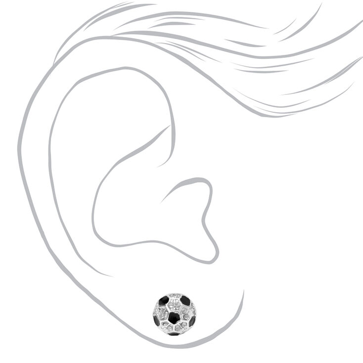 Silver Embellished Soccer Ball Stud Earrings,