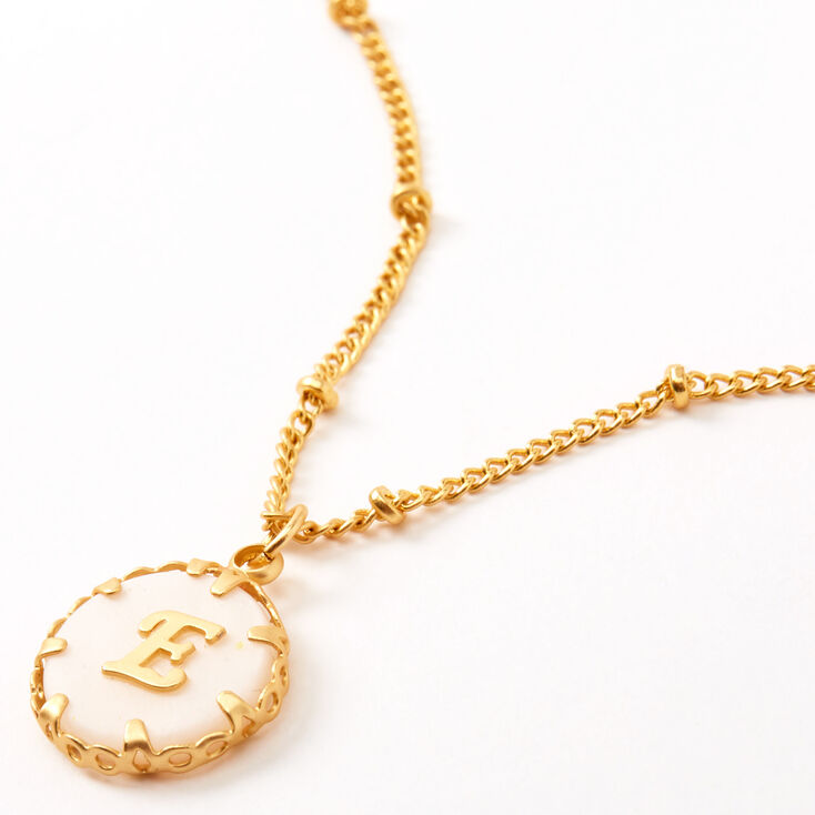 Gold Shell Initial Pendant Necklace - E,