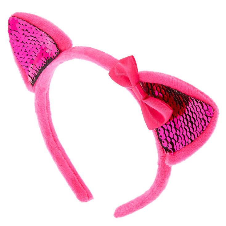 Claire&#39;s Club Reversible Sequins Cat Ears Headband - Pink,
