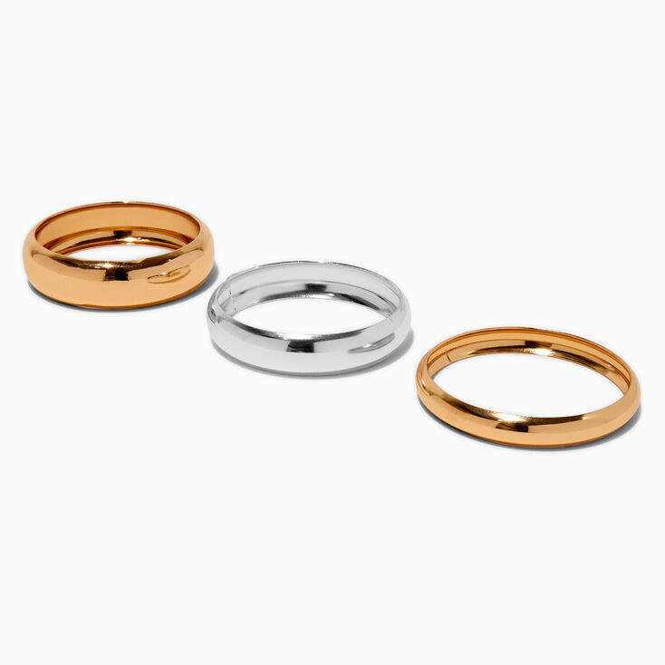 Mixed Metal Chunky Bangle Bracelets - 3 Pack,