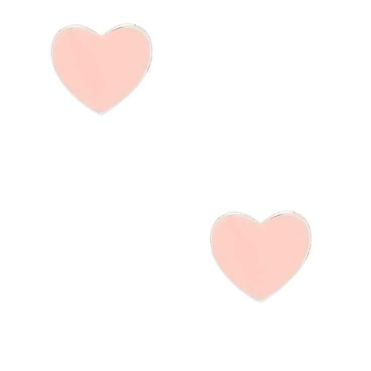 Heart Stud Earrings - Pink,