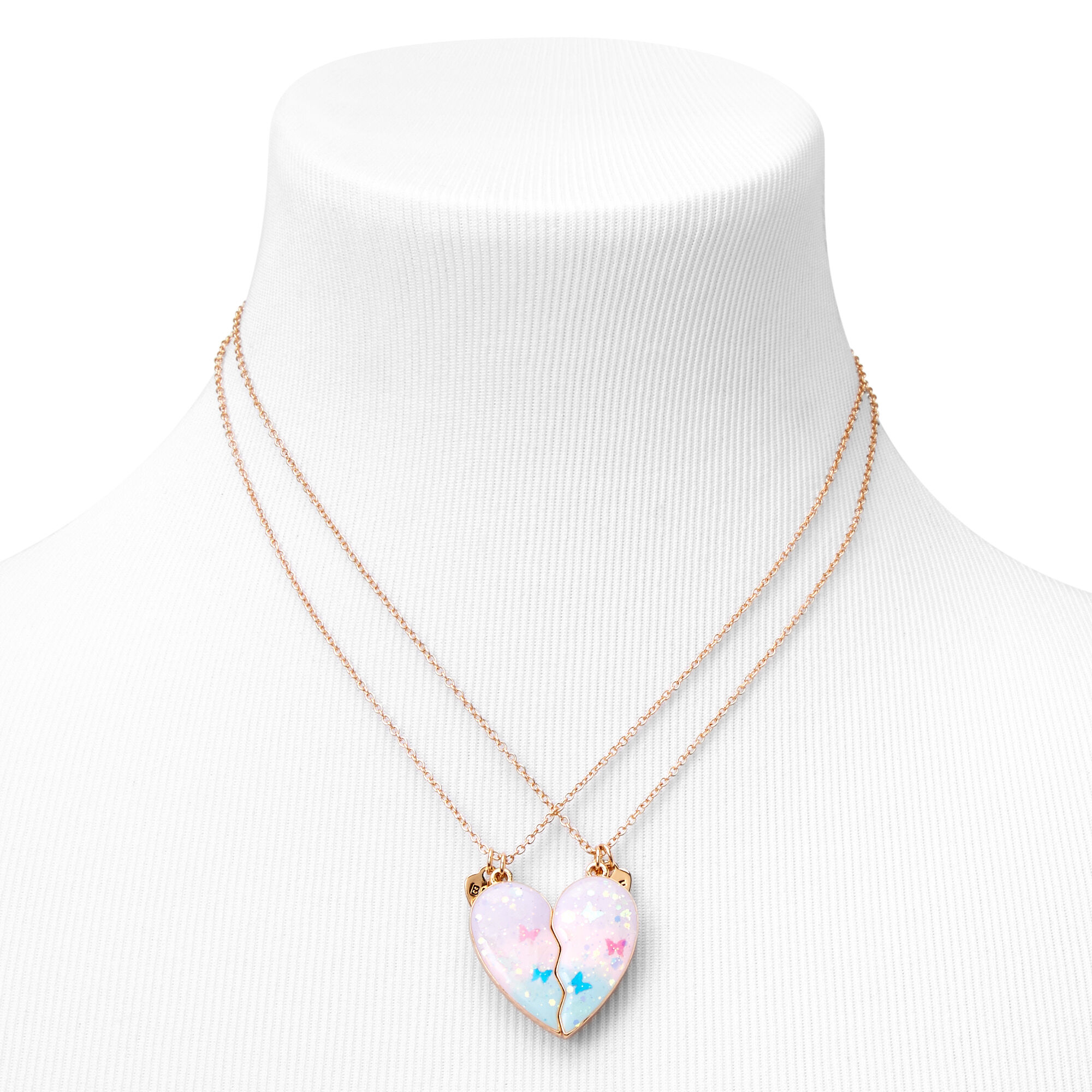 Best Friends Glitter Butterfly Split Heart Necklaces - 2 Pack,