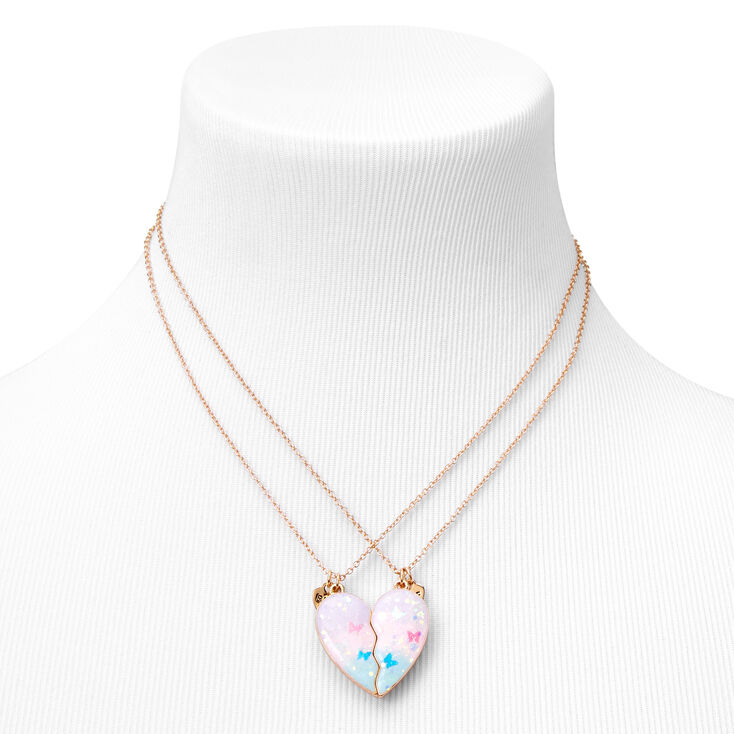 Best Friends Glitter Butterfly Split Heart Necklaces - 2 Pack,