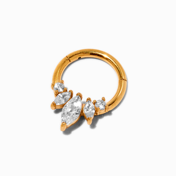 16G Gold-tone Stainless Steel Cubic Zirconia Crown Septum Nose Hoop,