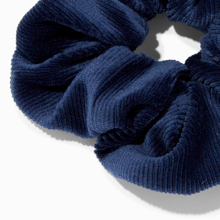 Medium Navy Blue Velvet Ribbed Hair Scrunchie,