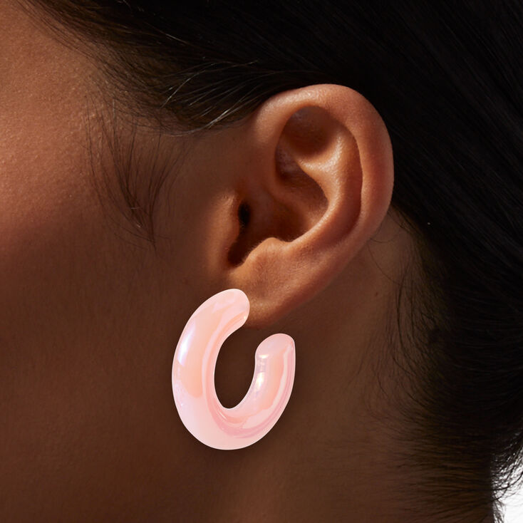 Pink Shimmer 30MM Resin Hoop Earrings,