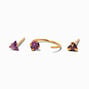 Anneau torsad&eacute; et clous de nez 1,7&nbsp;mm strass violet couleur dor&eacute;e - Lot de 3,