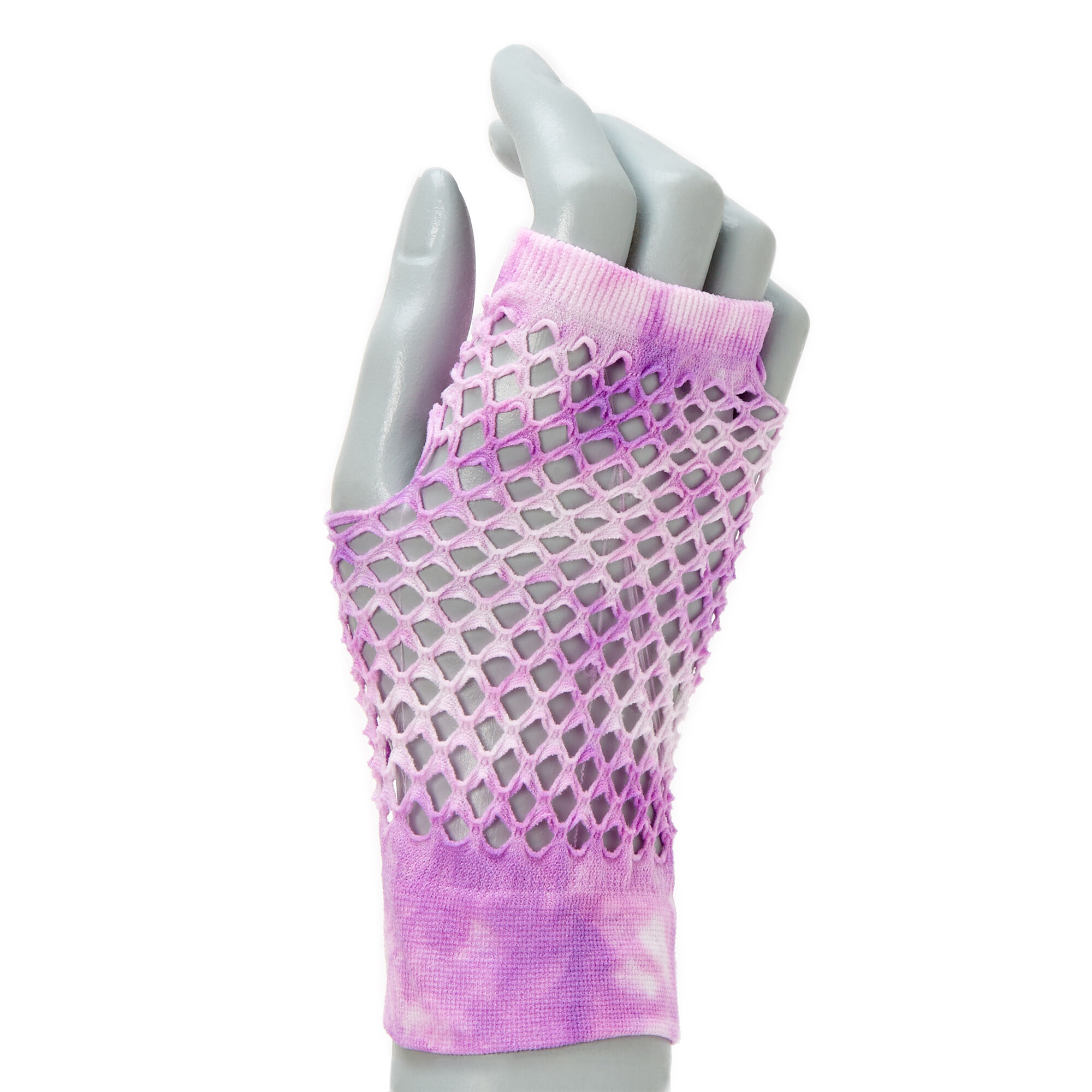Claire's Gants en résille motif tie-dye violet et blanc