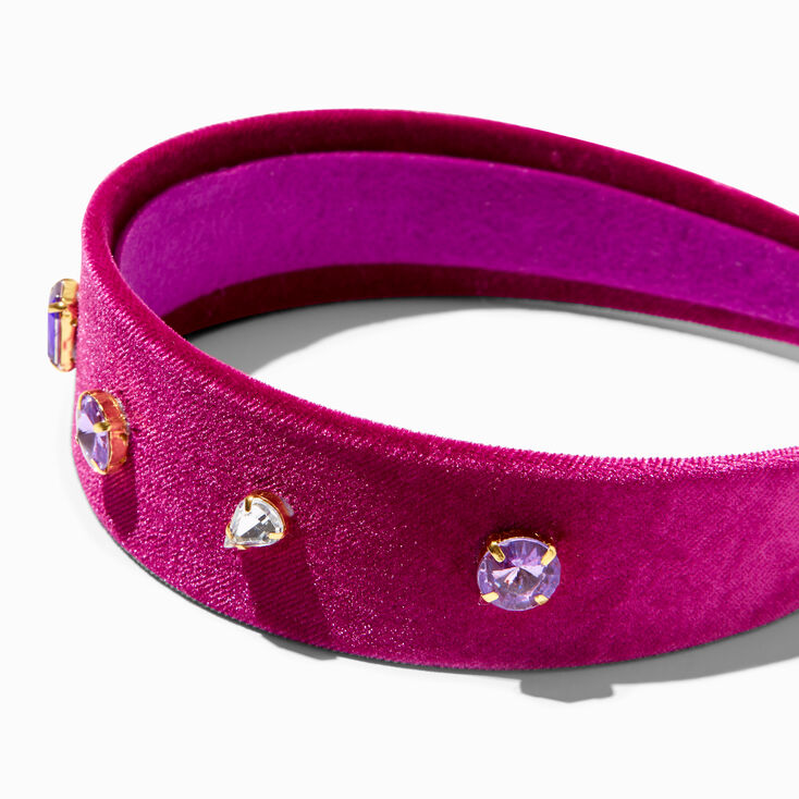 Gemstone Studded Dark Pink Velvet Headband,