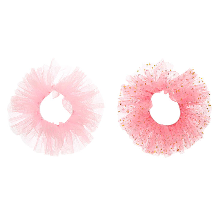 Claire&#39;s Club Small Star Tulle Hair Scrunchies - Pink, 2 Pack,