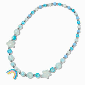Claire&#39;s Club Blue Beaded Rainbow Pendant Necklace,