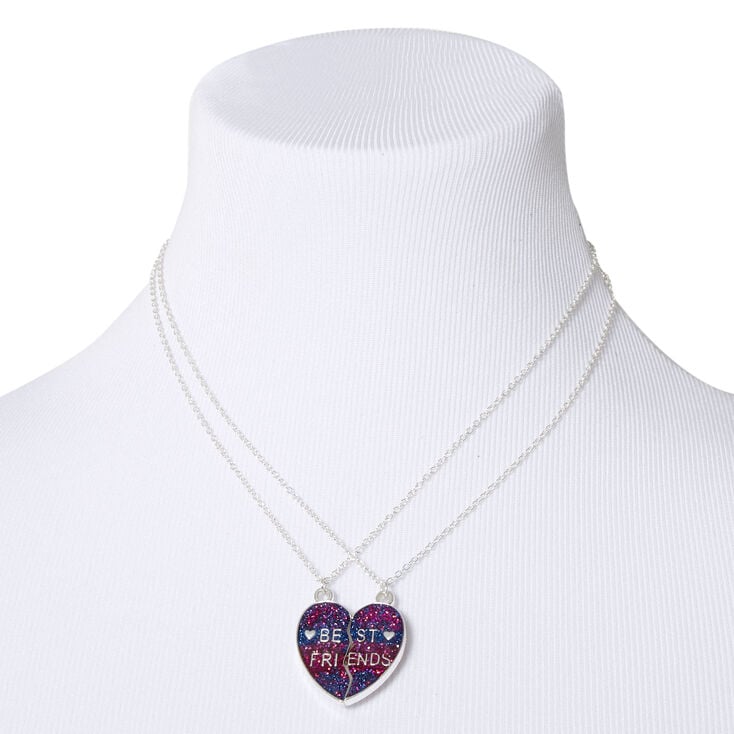 Best Friends Glitter Heart Pendant Necklaces - Magenta, 2 Pack,