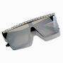 Rhinestone Browline Black Shield Sunglasses,