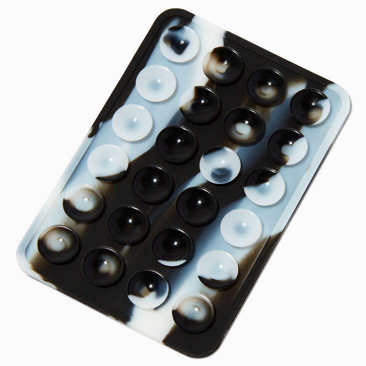 Grip pour portable ventouses noir et blanc effet marbr&eacute;,