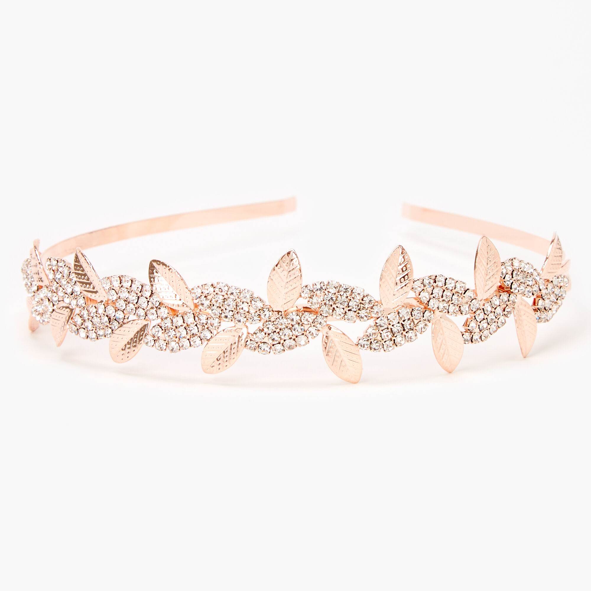 Rose Gold-tone Sleek Rhinestone Pavé Leaf Headband,