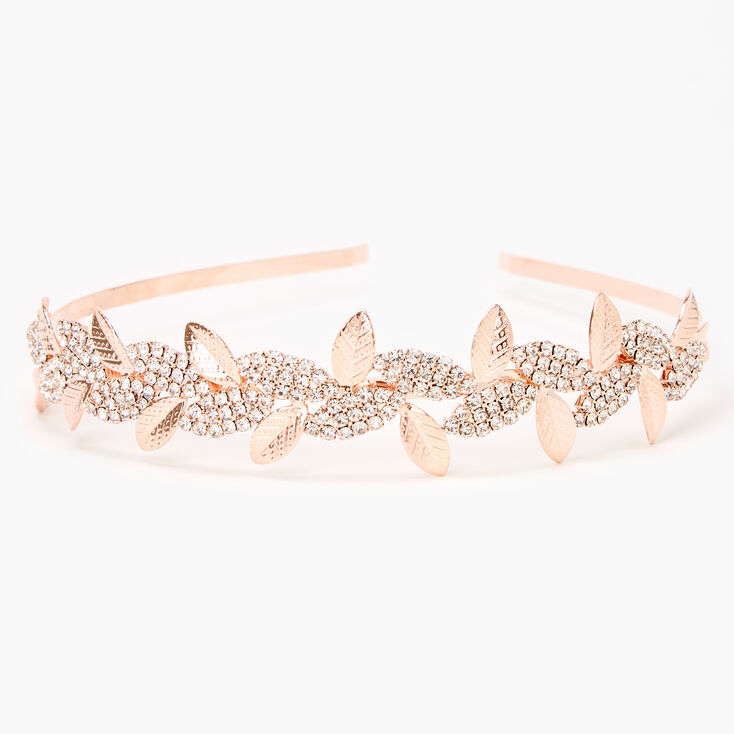 Rose Gold-tone Sleek Rhinestone Pave Leaf Headband,