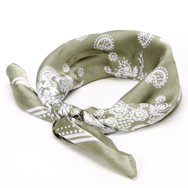 Claire's Bandeau bandana soyeux motif cachemire - Sauge