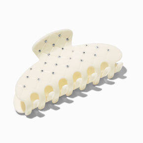 Cream Quilted Rhinestone Hair Claw,