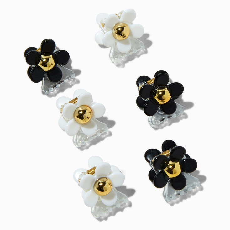 Black & White Daisy Mini Hair Claws - 6 Pack