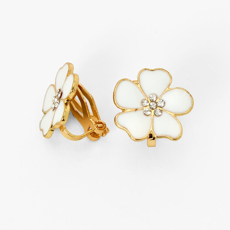 White Flower Clip-On Earrings,