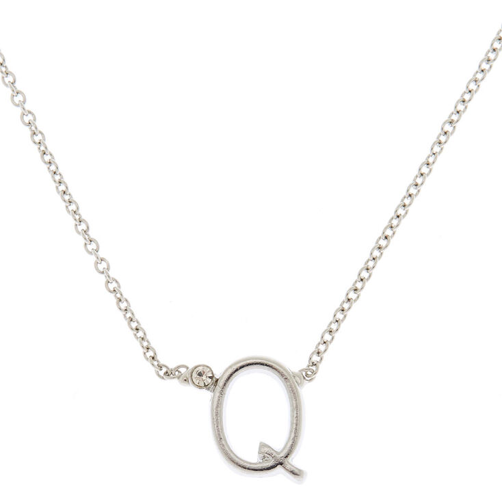 Silver-tone Stone Initial Pendant Necklace - Q,