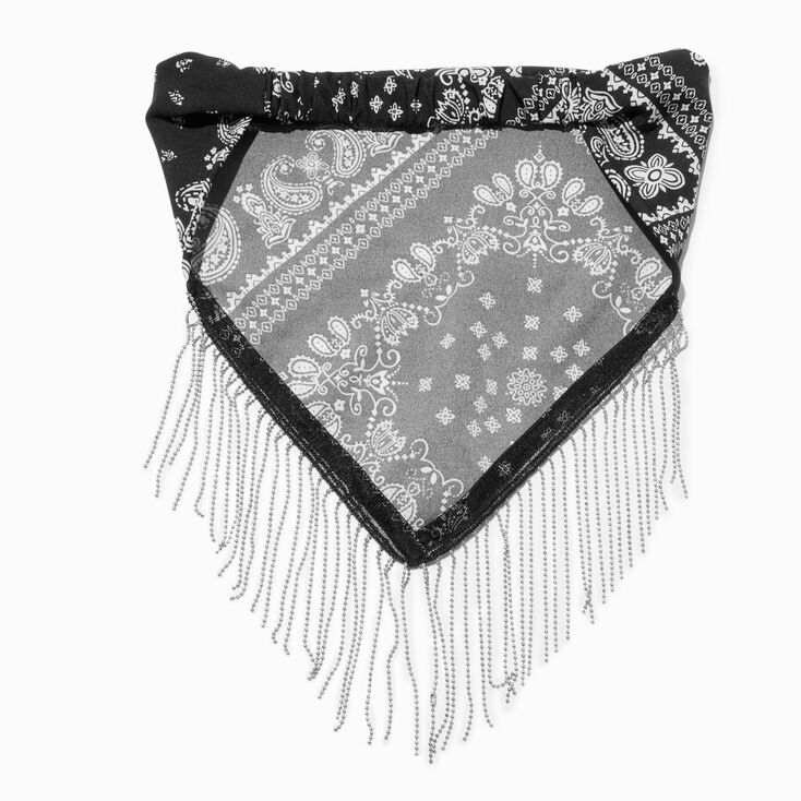 Black Bandana Chain Fringe Head Scarf,