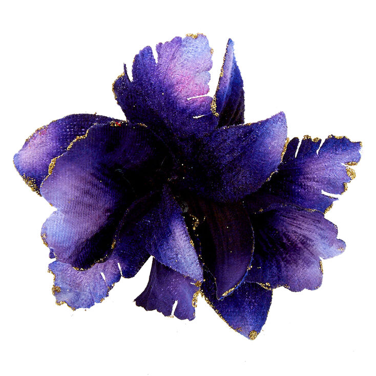 Claire's Barrette à fleurs pailletée imitation velours - Bleu marine