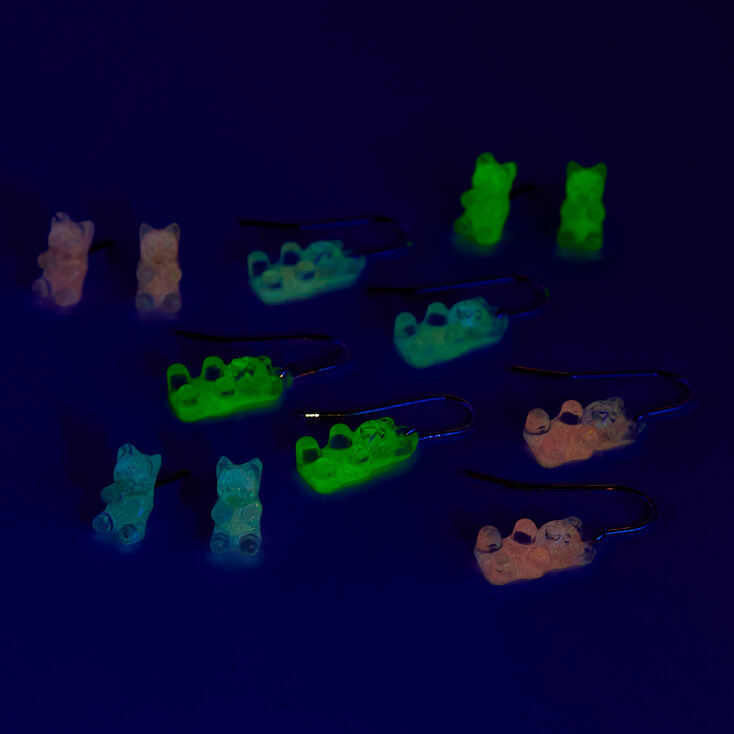 Glow In The Dark Gummy Bear Earrings Set - 6 Pack,