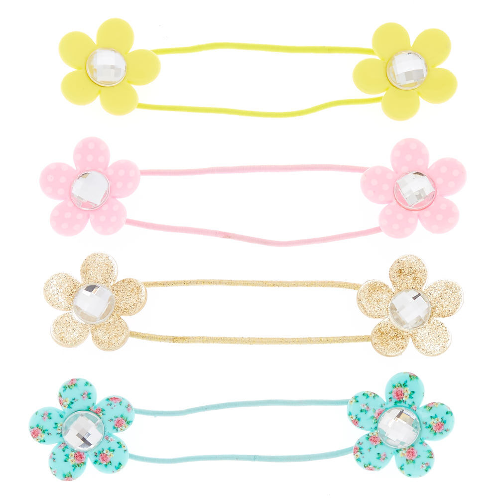 Claire's Club Gem Flower Hair Ties - 4 Pack,