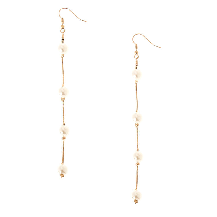Gold Tone And Faux Pearl Long Dangle Earrings Claire S Us Gold Tone And Faux Pearl Long Dangle Earrings