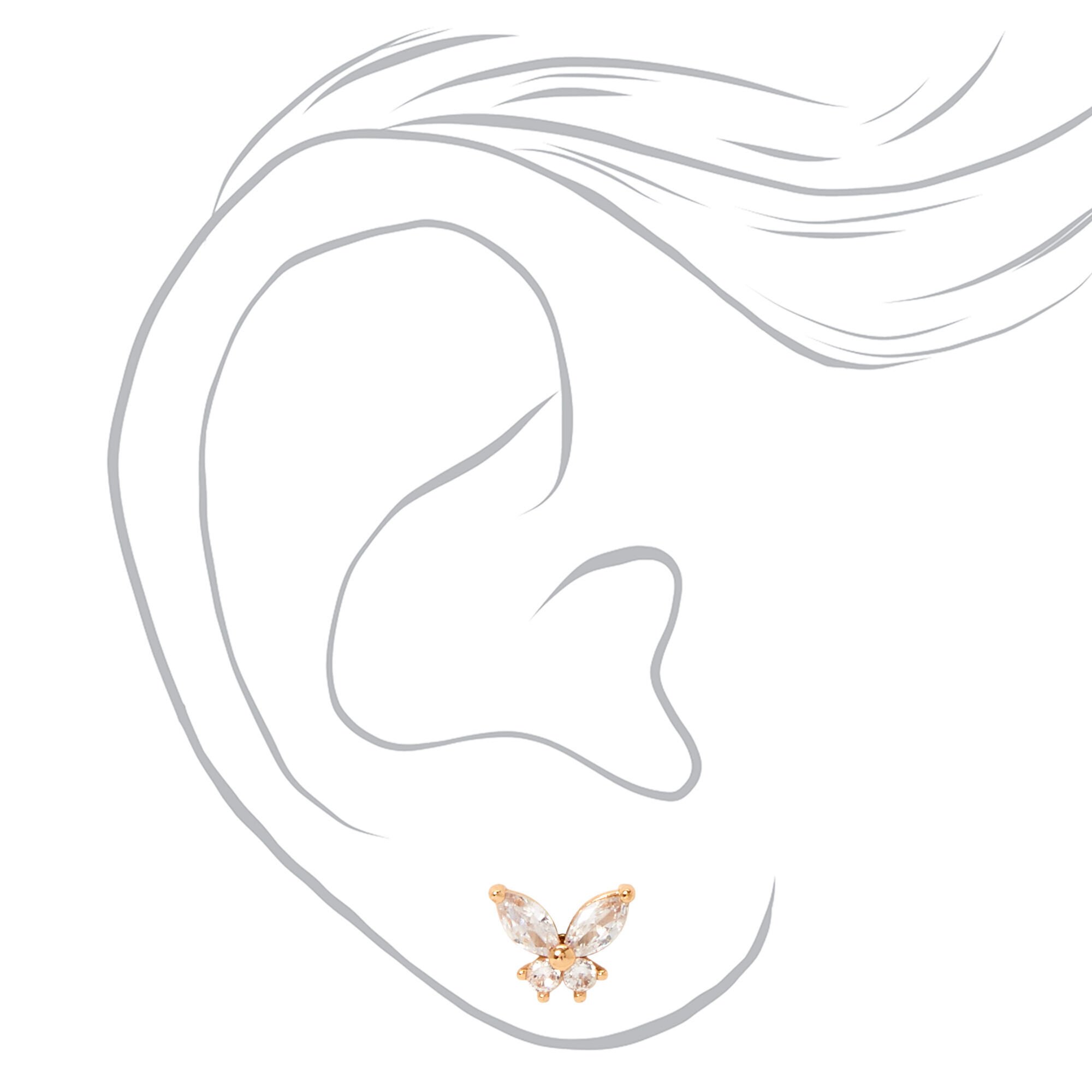 Gold-tone Cubic Zirconia Butterfly Stud Earrings,