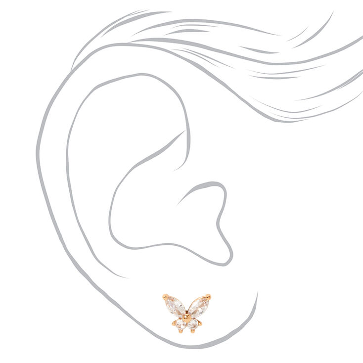 Gold-tone Cubic Zirconia Butterfly Stud Earrings,