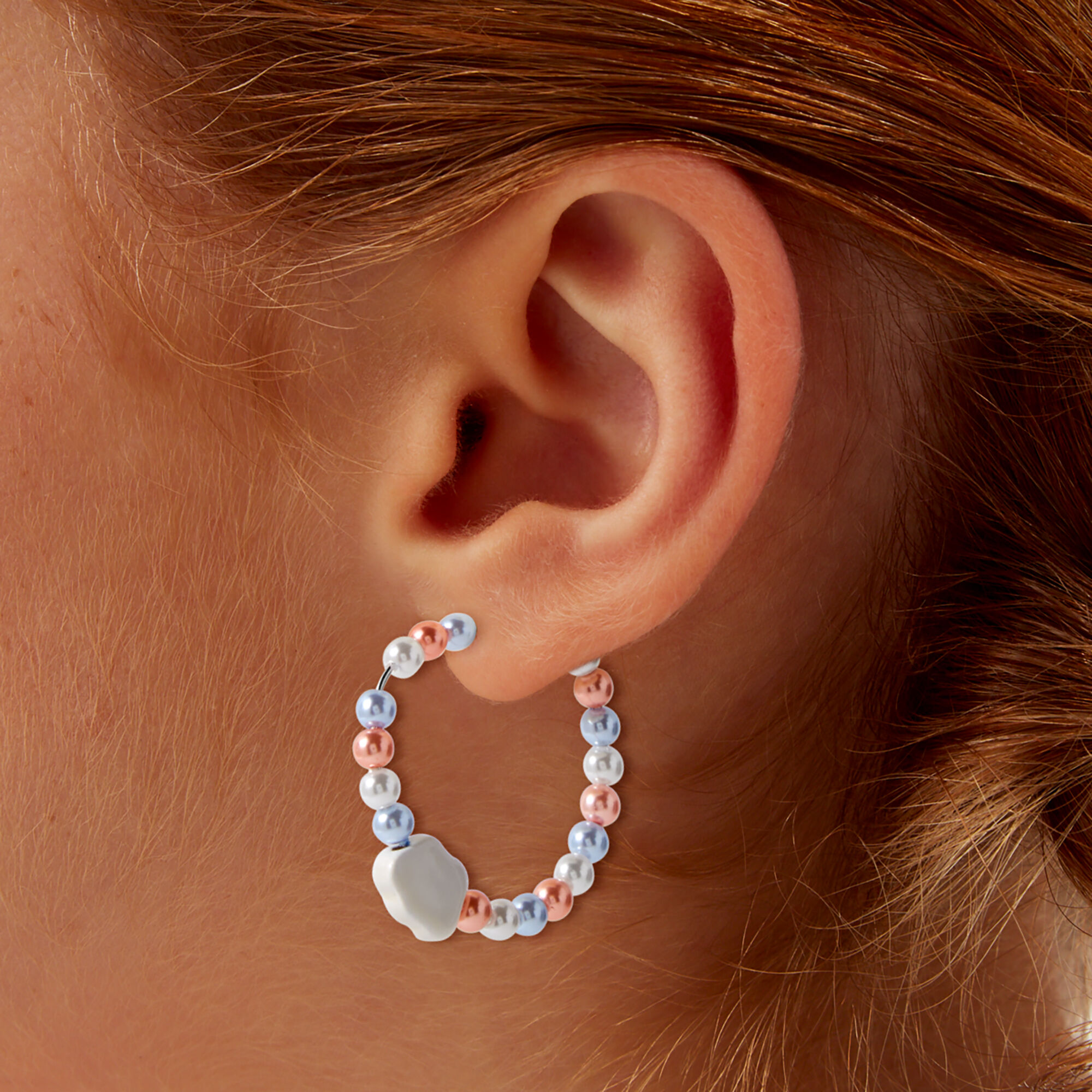 Blue & Orange Beaded Cloud Hoop Earrings,